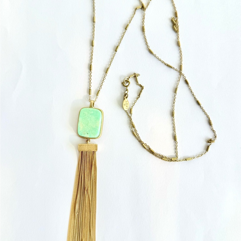 LOFT Gold Necklace with Green Tassel Pendant